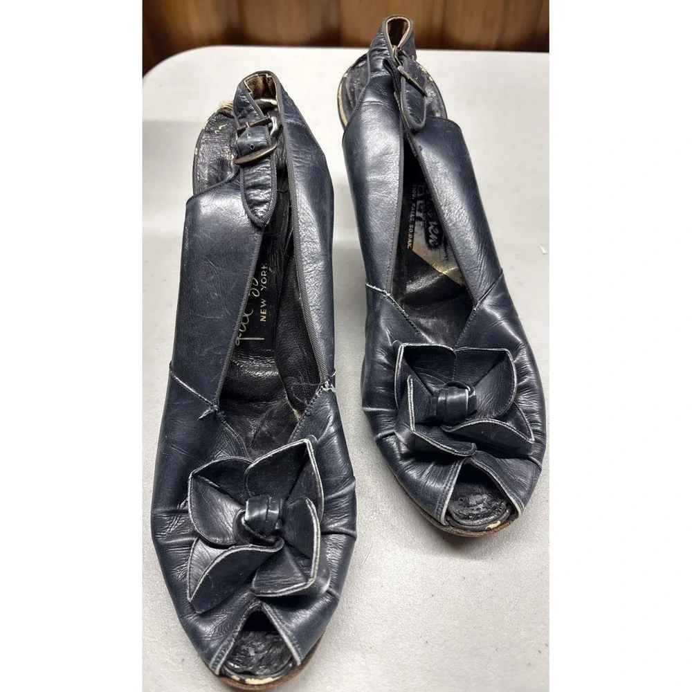 VTG PALIZZIO New York Women's Open Toe High Heels 1940s Size 7.5N Costume Prop